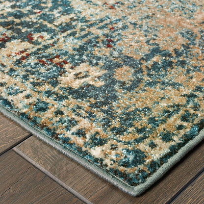 10’ X 13’ Sand And Blue Distressed Indoor Area Rug