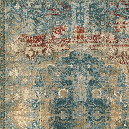 10’ X 13’ Sand And Blue Distressed Indoor Area Rug