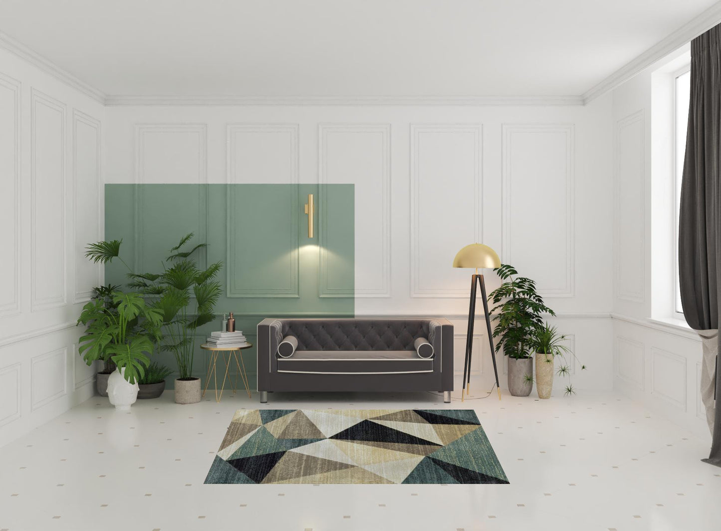4’ X 6’ Gray And Teal Geometrics Indoor Area Rug