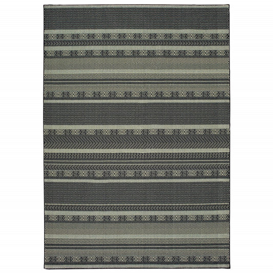 5' X 8' Black Ivory Machine Woven Geometric Indoor Area Rug