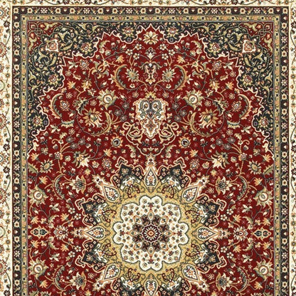 7' X 10' Red Ivory Machine Woven Oriental Indoor Area Rug
