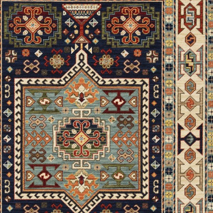 3' X 5' Blue Ivory Machine Woven Medallion Indoor Area Rug