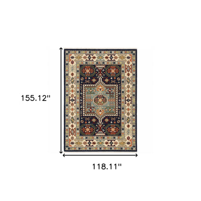 3' X 5' Blue Ivory Machine Woven Medallion Indoor Area Rug