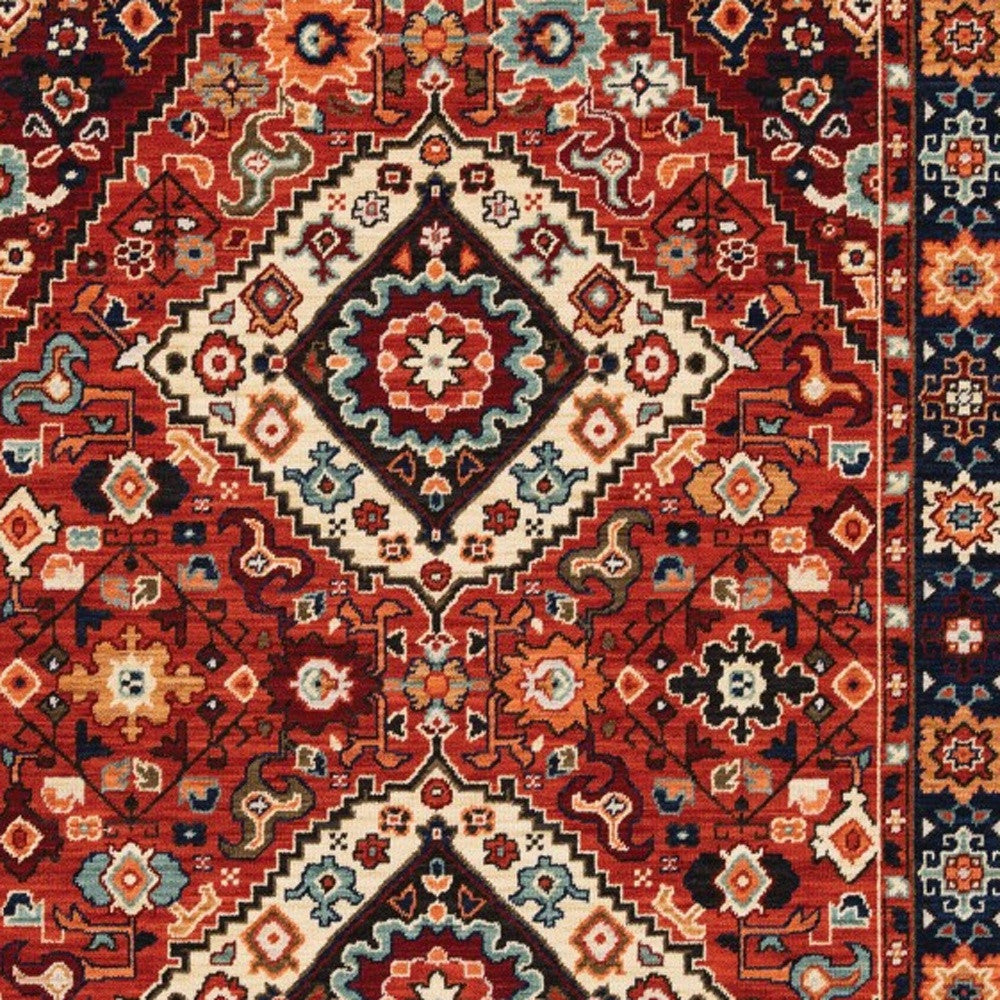 5' X 8' Red Blue Machine Woven Oriental Indoor Area Rug