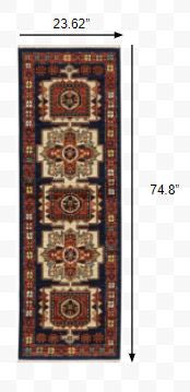 5' X 8' Red Blue Machine Woven Oriental Indoor Area Rug