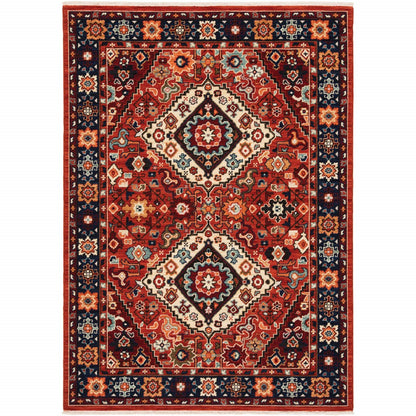 5' X 8' Red Blue Machine Woven Oriental Indoor Area Rug
