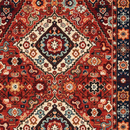 5' X 8' Red Blue Machine Woven Oriental Indoor Area Rug