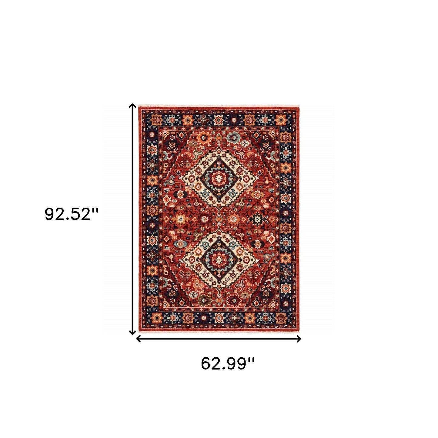 5' X 8' Red Blue Machine Woven Oriental Indoor Area Rug