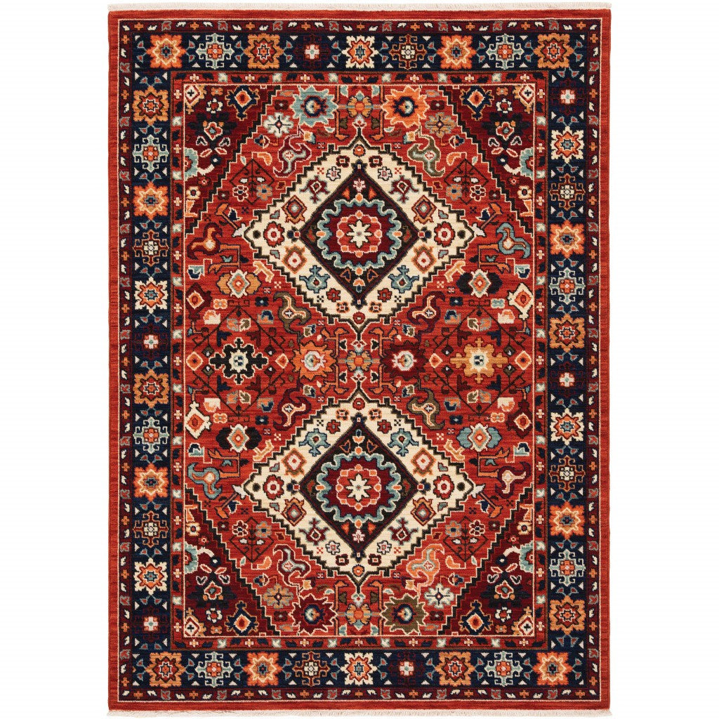 5' X 8' Red Blue Machine Woven Oriental Indoor Area Rug