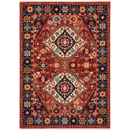 5' X 8' Red Blue Machine Woven Oriental Indoor Area Rug
