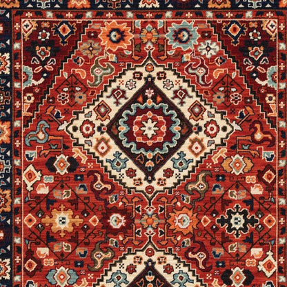5' X 8' Red Blue Machine Woven Oriental Indoor Area Rug