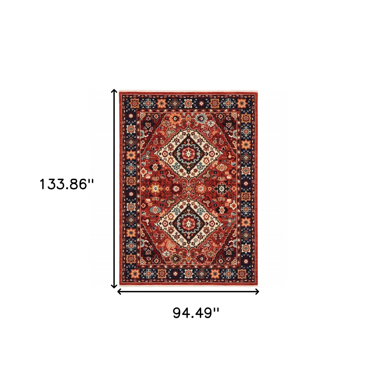 5' X 8' Red Blue Machine Woven Oriental Indoor Area Rug