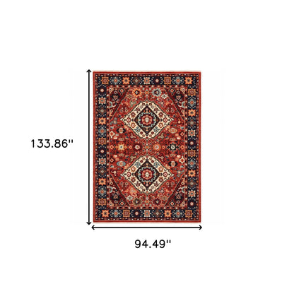 5' X 8' Red Blue Machine Woven Oriental Indoor Area Rug