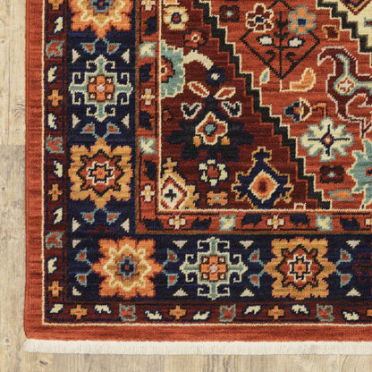 5' X 8' Red Blue Machine Woven Oriental Indoor Area Rug