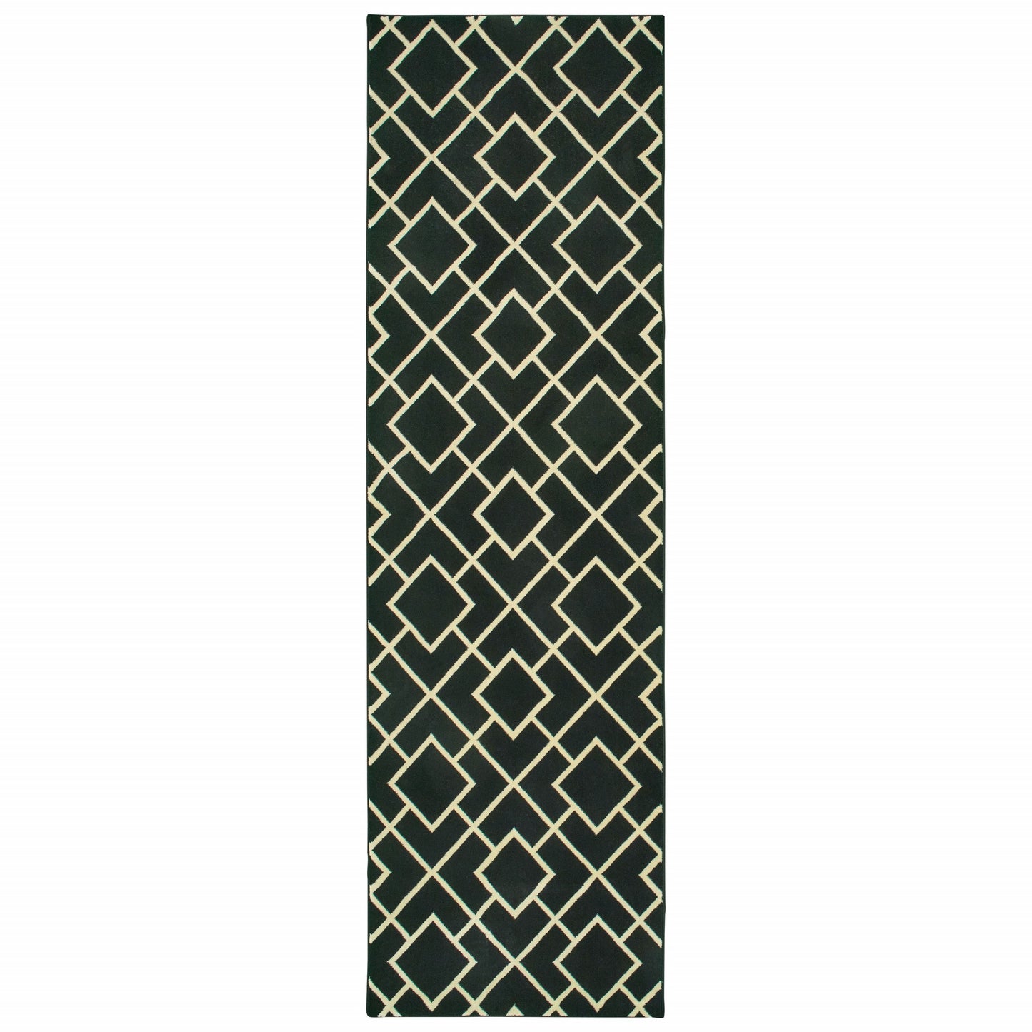 3' X 6' Black Ivory Machine Woven Geometric Diamonds Indoor Area Rug