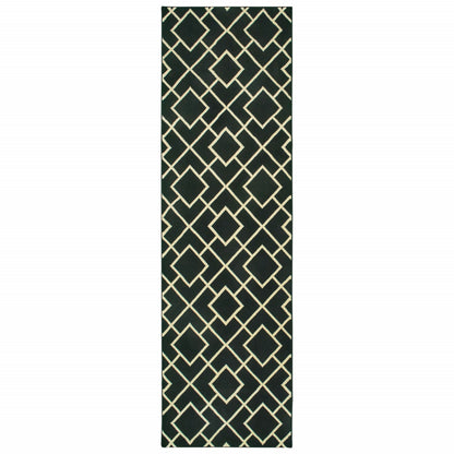 3' X 6' Black Ivory Machine Woven Geometric Diamonds Indoor Area Rug