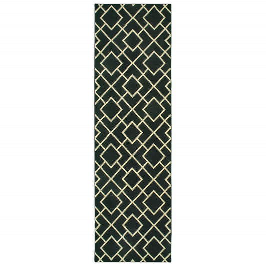 3' X 6' Black Ivory Machine Woven Geometric Diamonds Indoor Area Rug