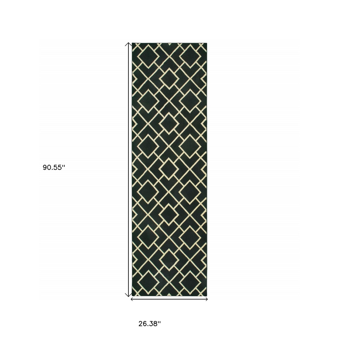 3' X 6' Black Ivory Machine Woven Geometric Diamonds Indoor Area Rug
