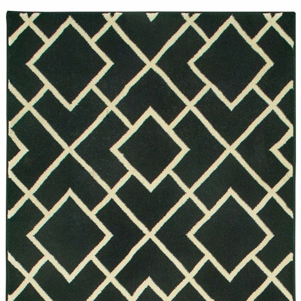 3' X 6' Black Ivory Machine Woven Geometric Diamonds Indoor Area Rug