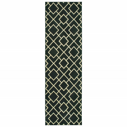 3' X 6' Black Ivory Machine Woven Geometric Diamonds Indoor Area Rug