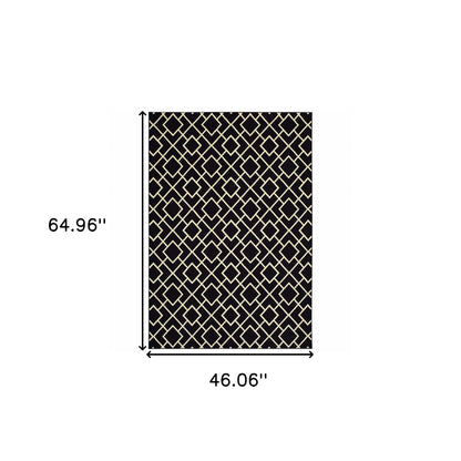 3' X 6' Black Ivory Machine Woven Geometric Diamonds Indoor Area Rug
