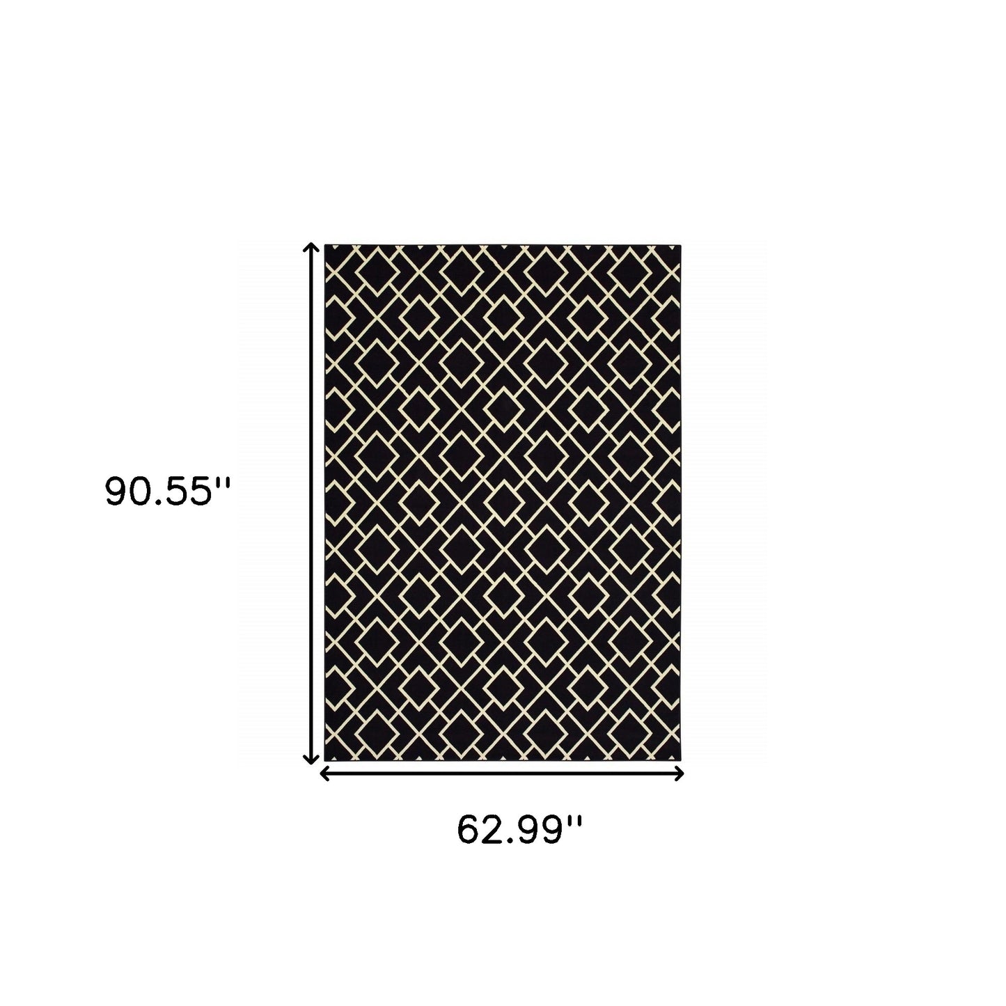 3' X 6' Black Ivory Machine Woven Geometric Diamonds Indoor Area Rug