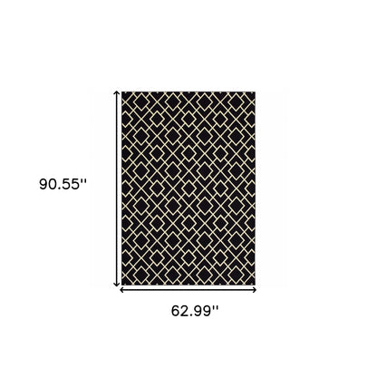 3' X 6' Black Ivory Machine Woven Geometric Diamonds Indoor Area Rug