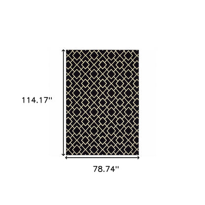 3' X 6' Black Ivory Machine Woven Geometric Diamonds Indoor Area Rug