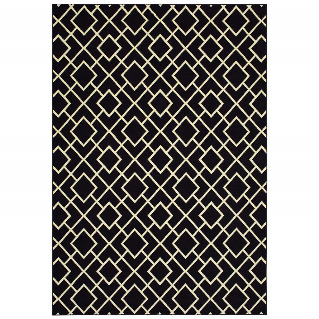 3' X 6' Black Ivory Machine Woven Geometric Diamonds Indoor Area Rug