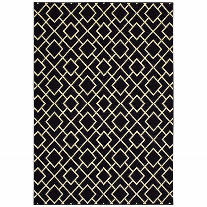 3' X 6' Black Ivory Machine Woven Geometric Diamonds Indoor Area Rug