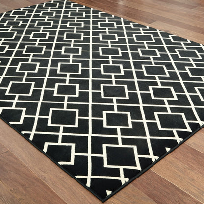 3' X 6' Black Ivory Machine Woven Geometric Diamonds Indoor Area Rug