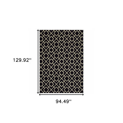 3' X 6' Black Ivory Machine Woven Geometric Diamonds Indoor Area Rug
