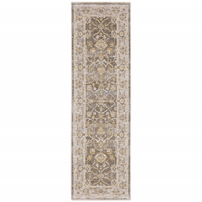 5' X 8' Beige Grey Machine Woven Oriental Indoor Arean Rug