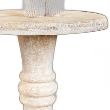 Rustic Natural Turned Pedestal End Table