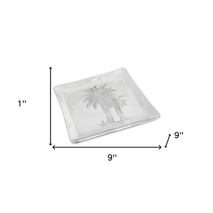 Square Silver Palm Tree Plate