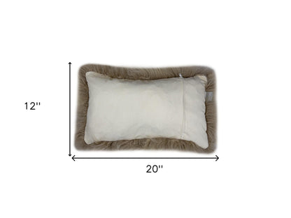 Set Of Two  Taupe Natural Sheepskin Lumbar Pillows