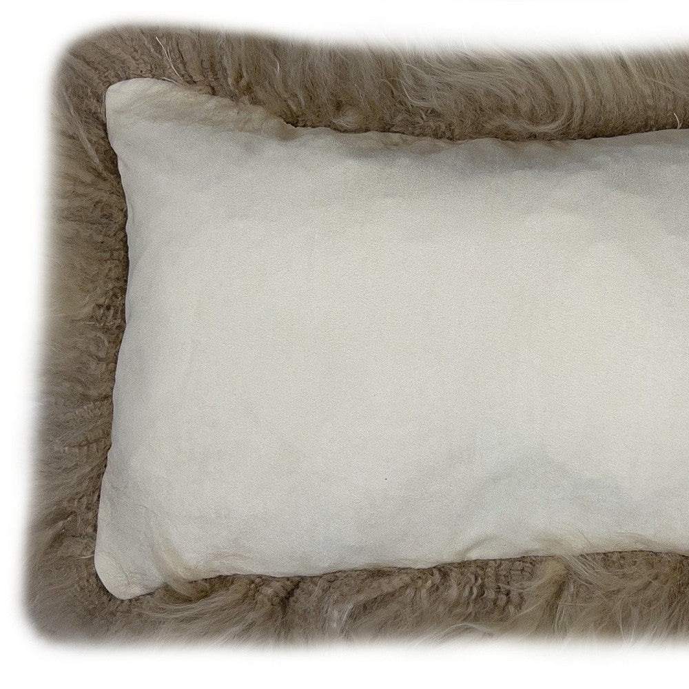 Set Of Two  Taupe Natural Sheepskin Lumbar Pillows