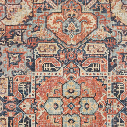 7’X10’ Blue And Orange Tribal Area Rug