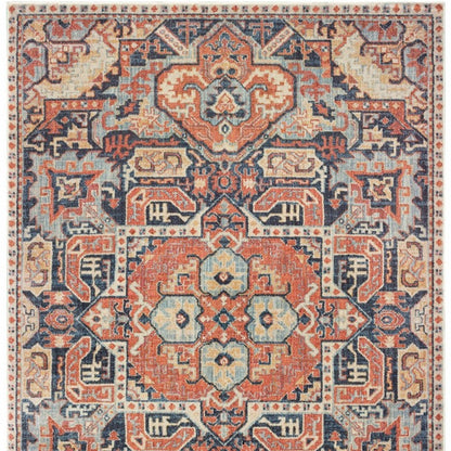 7’X10’ Blue And Orange Tribal Area Rug