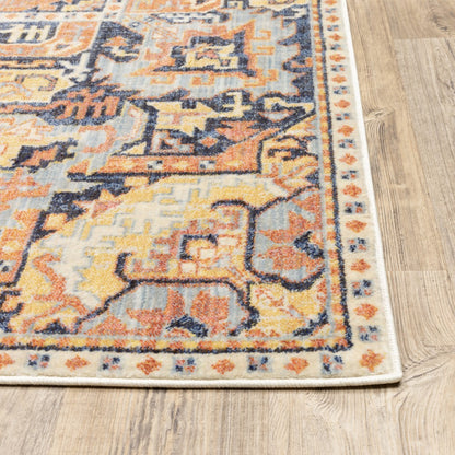 7’X10’ Blue And Orange Tribal Area Rug