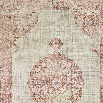 2’X8’ Ivory And Pink Medallion Runner Rug