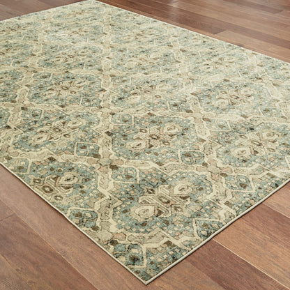 5’X8’ Ivory And Blue Geometric Area Rug