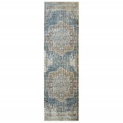 4’X6’ Blue And Ivory Medallion Area Rug