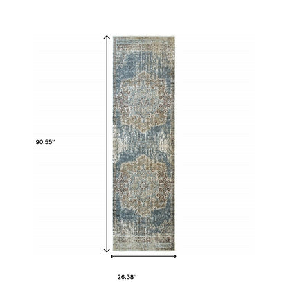 4’X6’ Blue And Ivory Medallion Area Rug