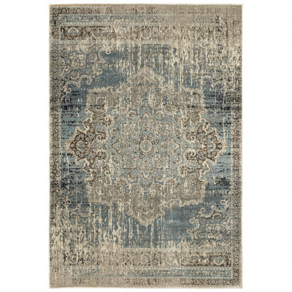 4’X6’ Blue And Ivory Medallion Area Rug