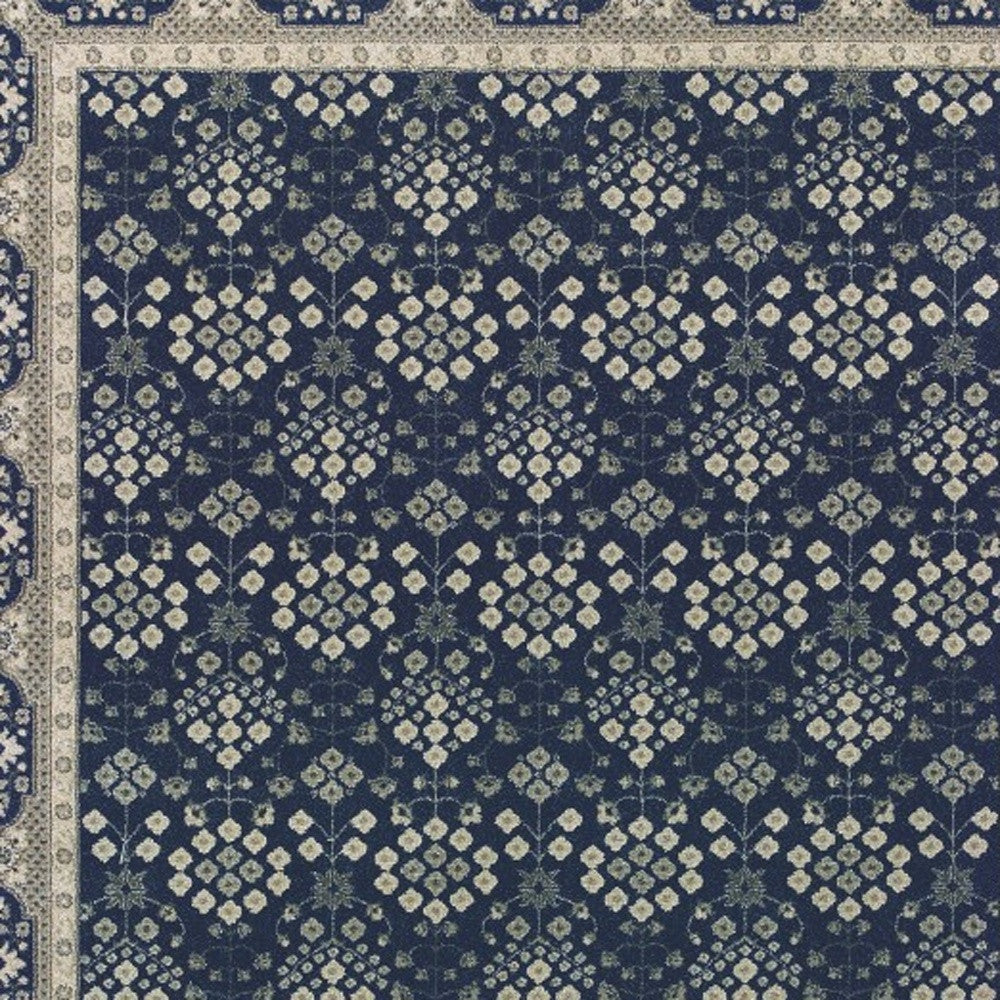 5’X8’ Navy And Gray Floral Ditsy Area Rug