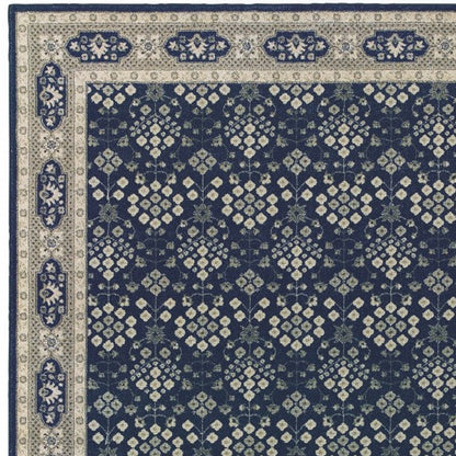 5’X8’ Navy And Gray Floral Ditsy Area Rug