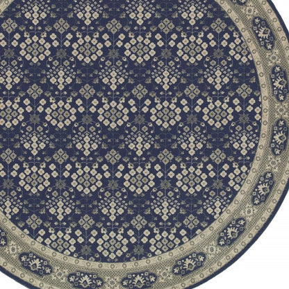 5’X8’ Navy And Gray Floral Ditsy Area Rug
