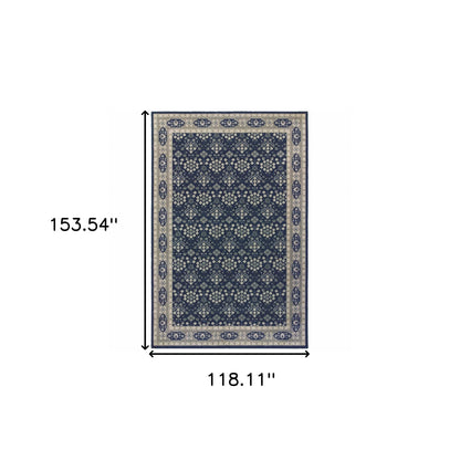 5’X8’ Navy And Gray Floral Ditsy Area Rug