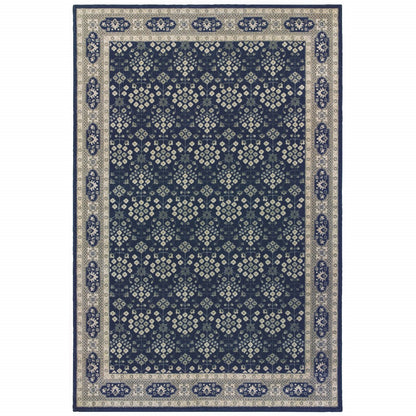 5’X8’ Navy And Gray Floral Ditsy Area Rug